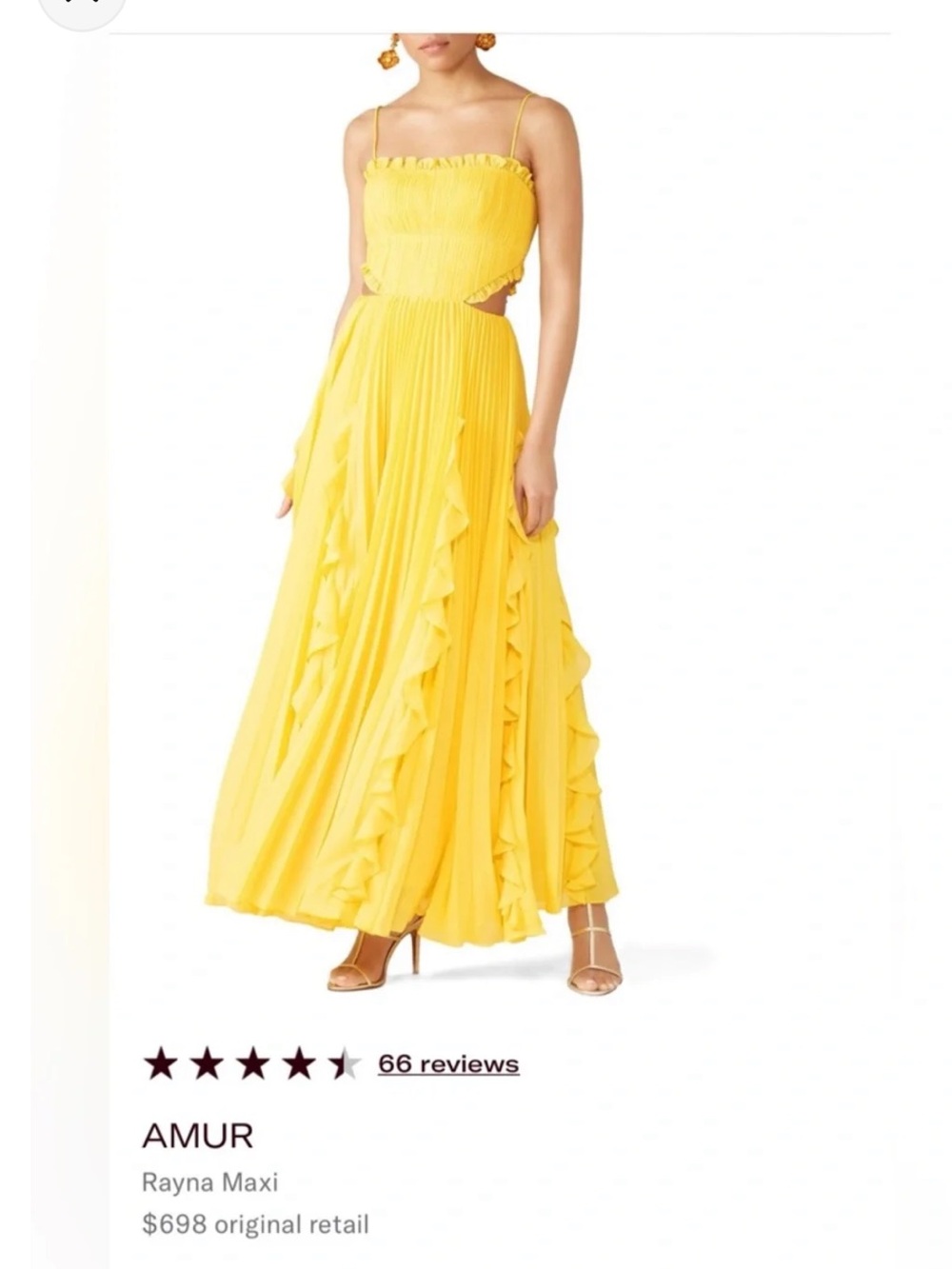 AMUR Butter Yellow Pleated Ruffle Maxi Dress